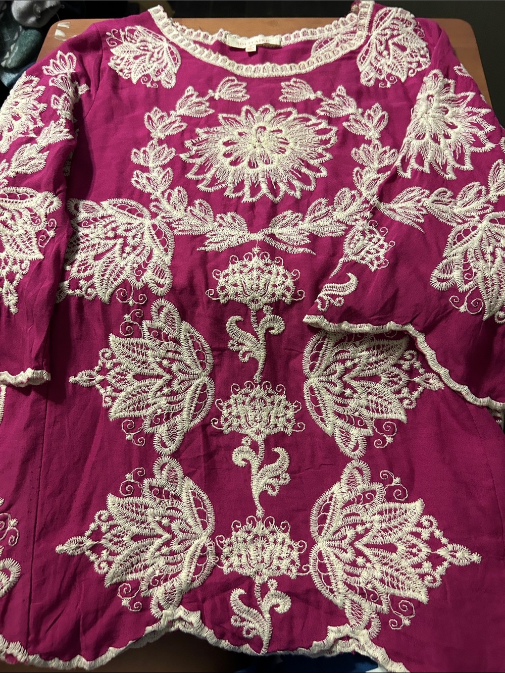 Solitaire Magenta Tunic with Cream Embroidery Accents
